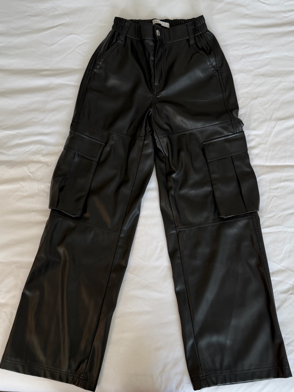 Berksha Black Faux Leather Cargo Pants